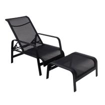 Cadeira Espreguiçadeira com Puff Lótus Alumínio e Tela Sling Piscina Jardim Cadeira Espreguiçadeira com Puff Lótus Alumínio e Tela Sling Piscina Jardim