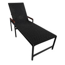 Cadeira Espreguiçadeira De Piscina Amelia Corda Náutica Luxo Braço Madeira Preto