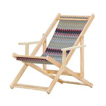 Cadeira Espreguiçadeira Dobrável de Madeira Varanda Jardim Piscina Natural C/B Tecido Chevron Vermelho