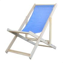 Cadeira Espreguiçadeira Dobrável de Madeira Varanda Jardim Piscina Natural S/B Tecido Azul Claro