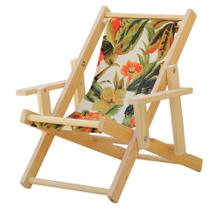 Cadeira Espreguiçadeira Dobrável Infantil Madeira Maciça Natural com Tecido Verde