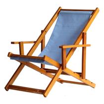 Cadeira Espreguiçadeira Preguiçosa Dobrável Envernizada Mel em Madeira Maciça Tecido Impermeável Azul Claro Com Braço