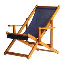 Cadeira Espreguiçadeira Preguiçosa Dobrável Envernizada Mel em Madeira Maciça Tecido Impermeável Azul Marinho Com Braço Cadeira Espreguiçadeira Preguiçosa Dobrável Envernizada Mel em Madeira Maciça Tecido Impermeável Azul Marinho Com Braço
