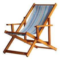 Cadeira Espreguiçadeira Preguiçosa Dobrável Envernizada Mel em Madeira Maciça Tecido Impermeável Listras Azul Com Braço Cadeira Espreguiçadeira Preguiçosa Dobrável Envernizada Mel em Madeira Maciça Tecido Impermeável Listras Azul Com Braço