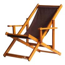 Cadeira Espreguiçadeira Preguiçosa Dobrável Envernizada Mel em Madeira Maciça Tecido Impermeável Marrom Com Braço