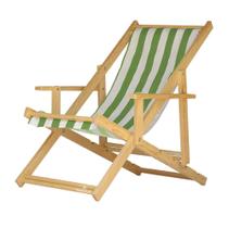 Cadeira Espreguiçadeira Preguiçosa Dobrável Madeira Maciça Natural Com Tecido Listrado Verde