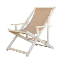 Cadeira Espreguiçadeira Preguiçosa Dobrável Madeira Maciça Natural Tecido Bege Com Braço Cadeira Espreguiçadeira Preguiçosa Dobrável Madeira Maciça Natural Tecido Bege Com Braço