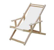 Cadeira Espreguiçadeira Preguiçosa Dobrável Madeira Maciça Natural Tecido Branco Com Braço Cadeira Espreguiçadeira Preguiçosa Dobrável Madeira Maciça Natural Tecido Branco Com Braço