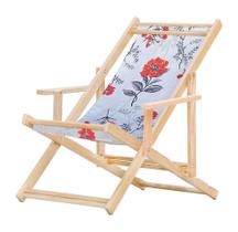 Cadeira Espreguiçadeira Preguiçosa Dobrável Madeira Maciça Natural Tecido Cinza Floral Com Braço