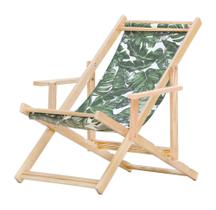 Cadeira Espreguiçadeira Preguiçosa Dobrável Madeira Maciça Natural Tecido Folhas Verdes Com Braço Cadeira Espreguiçadeira Preguiçosa Dobrável Madeira Maciça Natural Tecido Folhas Verdes Com Braço