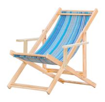 Cadeira Espreguiçadeira Preguiçosa Dobrável Madeira Maciça Natural Tecido Listras AzulCom Braço Cadeira Espreguiçadeira Preguiçosa Dobrável Madeira Maciça Natural Tecido Listras AzulCom Braço