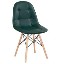 Cadeira estofada Charles Eames Eiffel Botonê com pés de madeira clara - Verde escuro
