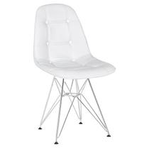 Cadeira estofada Charles Eames Eiffel Botonê com pés de metal cromado Branco Cadeira estofada Charles Eames Eiffel Botonê com pés de metal cromado Branco