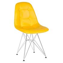 Cadeira Estofada Charles Eames Eiffel Botonê Cromado Amarelo