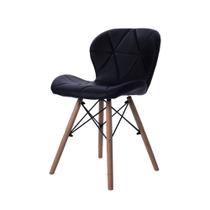 Cadeira Estofada Jantar Charles Eames Eiffel Slim Wood Confort Preto