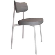 Cadeira Estofada Para Sala de Jantar Astrid Branco C01 Linho Cinza - Lyam Decor Cadeira Estofada Para Sala de Jantar Astrid Branco C01 Linho Cinza - Lyam Decor