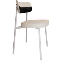 Cadeira Estofada Para Sala De Jantar Astrid Branco C01 Linho Palha material sintético Preto - Lyam Decor