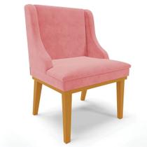Cadeira Estofada para Sala de Jantar Base Fixa de Madeira Castanho Lia Suede Rosê - Ibiza