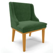 Cadeira Estofada para Sala de Jantar Base Fixa de Madeira Castanho Lia Suede Verde - Ibiza Cadeira Estofada para Sala de Jantar Base Fixa de Madeira Castanho Lia Suede Verde - Ibiza