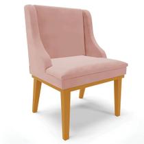 Cadeira Estofada para Sala de Jantar Base Fixa de Madeira Castanho Lia Veludo Rosê - Ibiza