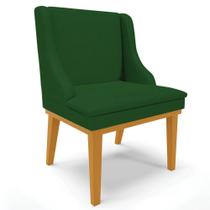 Cadeira Estofada para Sala de Jantar Base Fixa de Madeira Castanho Lia Veludo Verde - Ibiza