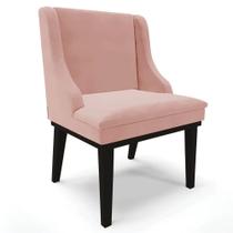 Cadeira Estofada para Sala de Jantar Base Fixa de Madeira Preto Lia Veludo Rosê - Ibiza