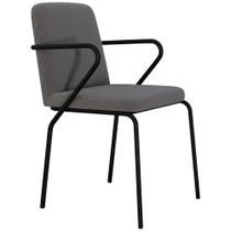 Cadeira Estofada Para Sala de Jantar com Braço Loft Preto C01 Linho Fendi Cinza - Lyam Decor Cadeira Estofada Para Sala de Jantar com Braço Loft Preto C01 Linho Fendi Cinza - Lyam Decor