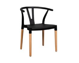 Cadeira Fixa de Cozinha - Assento em PP na Cor Preta - Estrutura em Madeira - Tamanho 51x55.5x73.5cm