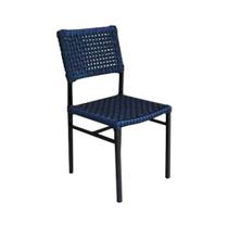 Cadeira França Corda Náutica Base em Alumínio Preto/azul Marinho