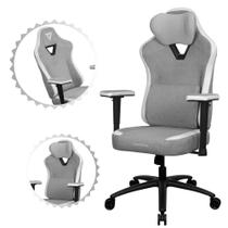 Cadeira Gamer Cinza Ergonômica Giratória Apoio de Braço 2D Almofadado Reclinável 135 Graus Material Aço Almofadas Pescoço/Lombar