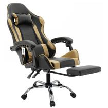 Cadeira Gamer Com Apoio de Pé Giratória Com Rodinhas CG2.10 Dourado - VELVE