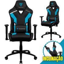 Cadeira Gamer Confortável Com Altura e Encosto Reguláveis material sintético e Fibra de Carbono Suporta Até 120Kg Base de Metal e Apoio de Lombar e Pescoço Cor Azul