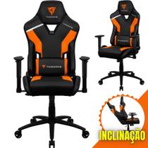 Cadeira Gamer Confortável Com Altura e Encosto Reguláveis material sintético e Fibra de Carbono Suporta Até 120Kg Base de Metal e Apoio de Lombar e Pescoço Cor Laranja