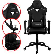 Cadeira Gamer Confortável Com Altura e Encosto Reguláveis material sintético e Fibra de Carbono Suporta Até 120Kg Base de Metal e Apoio de Lombar e Pescoço Cor Preta All Black