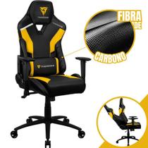 Cadeira Gamer Cor Amarela e Preta Confortável Base de Metal Giratória Com Rodinhas Ergonômica Confortável Ajuste de Braço Bidirecional e de Altura Apoio Para Lombar e Pescoço