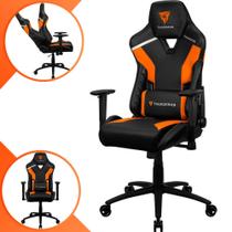 Cadeira Gamer Cor Laranja e Preta Confortável Base de Metal Giratória Com Rodinhas Ergonômica Com Ajuste de Braço Bidirecional e de Altura Apoio Para Lombar e Pescoço