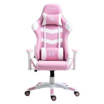 Cadeira Gamer Draxen DN3 Rosa e Branco c/ Estofado de Couro