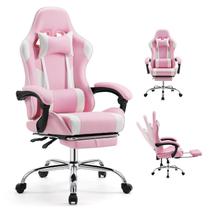 Cadeira Gamer e de Escritório Ergonômica DUMOS em Couro PU Rosa e Branco