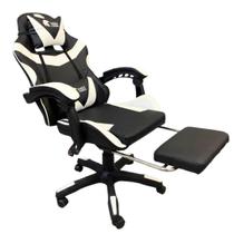 Cadeira Gamer Eagle Force Preta e Branca Ergonômica PU 120kg Reclinável 135 Com Descanso Pés
