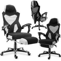 Cadeira Gamer Ergonômica, Encosto Reclinável, Apoio de Braços, Suporte Lombar, Preto e Branca Suporta 120kg