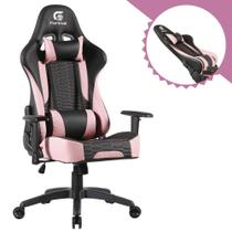 Cadeira Gamer Ergonômica Para Escritório Cor Preta e Rosa Revestida de material sintético Com Inclinação de 155 Giratória Base e Altura Ajustável Suporta até 120Kg