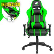 Cadeira Gamer Escritório Barata Para Jogos Com Almofadas Ergonômicas para Pescoço e Lombar Feita de Couro PU Cor Preto e Verde Alto Conforto Para Jogar Por Horas