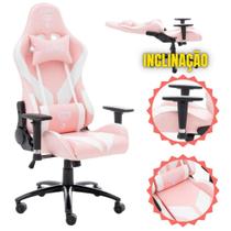 Cadeira Gamer Escritório Branco e Rosa Claro MOUNT de Alta Qualidade Com Ergonomia Ajustável + Apoio Lombar e de Braço Suporta até 150kg