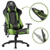 Cadeira Gamer Escritório Cruiser Confortãvel com Almofadas Ergonômicas para Pescoço e Lombar e Regulagem de Altura e de Braço Cor Vermelho e Verde Com Revestimento material sintético Reclinação de 155