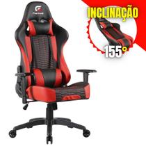 Cadeira Gamer Escritório Para Jogos Com Almofadas Ergonômicas para Pescoço e Lombar Cor Preto e Vermelho Alto Conforto Para Jogar Por Horas Com Inclinação de 155