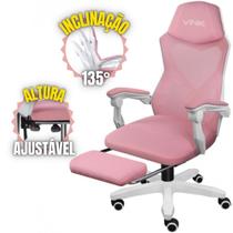 Cadeira Gamer Escritório Rocket Branco Com Rosa CGR10BRS Com Apoio Almofadado Para Braços e Pés - Alto Conforto - Vinik