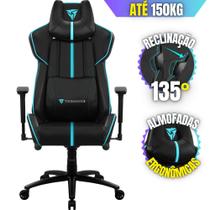 Cadeira Gamer Escritório ThunderX3 Alto Conforto com Almofadas Ergonômicas para Pescoço e Lombar Regulagem para Altura e Braço Cor Ciano e Preto Suporta Até 150Kg