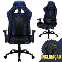 Cadeira Gamer Escritório ThunderX3 BC3 Giratória com Rodinhas Apoio para Cabeça e Apoios de Braços 2D Azul Militar