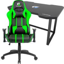 Cadeira Gamer Escritório Verde Fortrek Black Hawk Alta Qualidade Com Ergonomia Ajustável + Apoio Lombar e de Braços + Mesa Gamer Fortrek Vickers Com Pés Niveladores