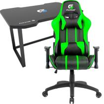 Cadeira Gamer Fortrek Black Hawk Verde de Alta Resistência Giratória com Rodinhas, Ajuste Lateral Ombro e Encosto Para Jogos + Mesa Gamer Com Pés Nivelados
